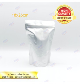Túi zipper nhôm đáy đứng 2 mặt bạc (1kg)